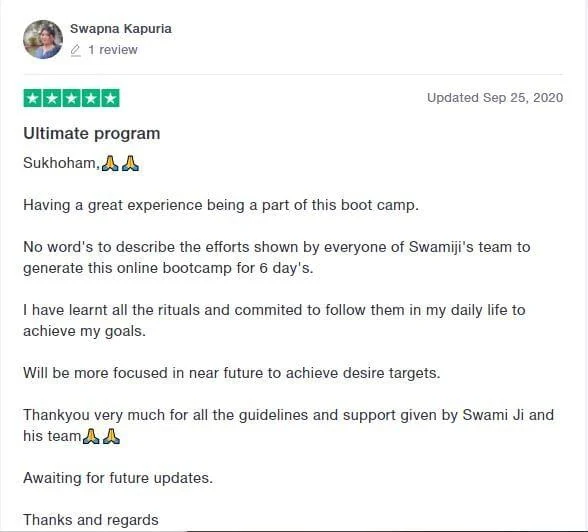 Trustpilot 5 star review by Swapna Kapuria