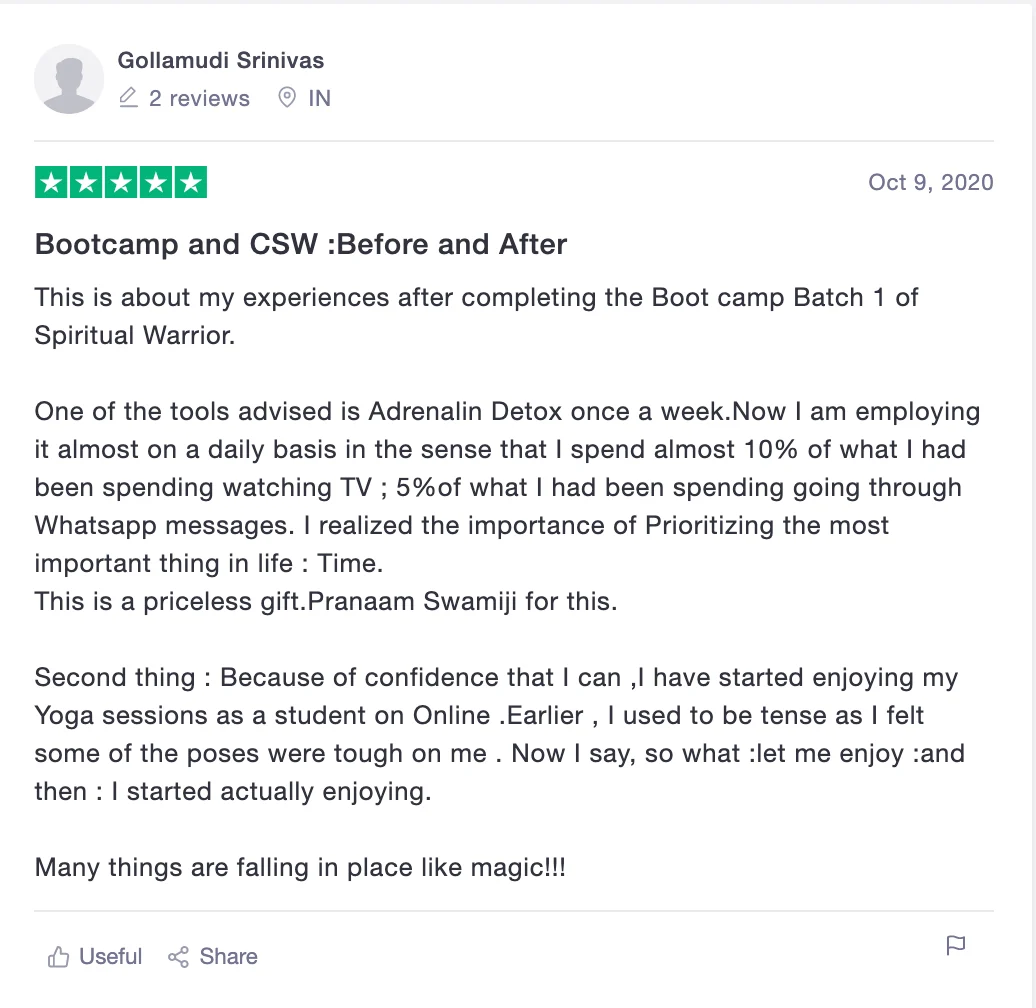 Trustpilot 5 star review by Gollamudi Srinivas