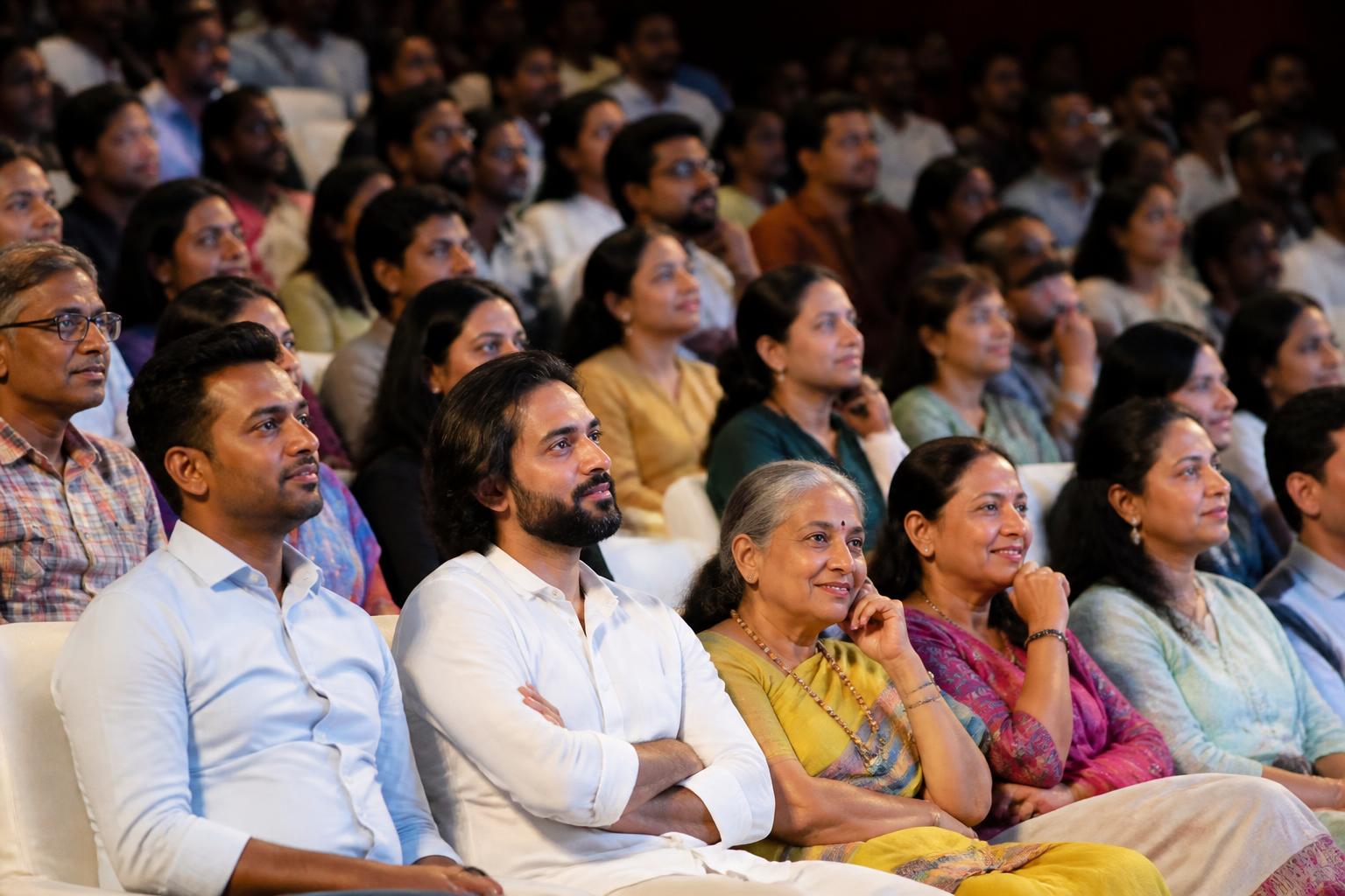 Participants listening at a Swami Sukhabodhananda workshop